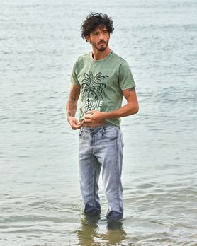 Light Olive Graphic Print Slim Fit Jersey T-Shirt