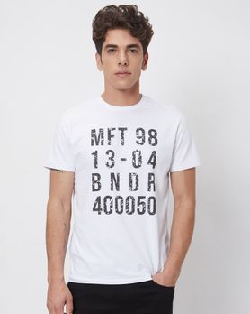 White Graphic Plainslim Fit Casual T-Shirt