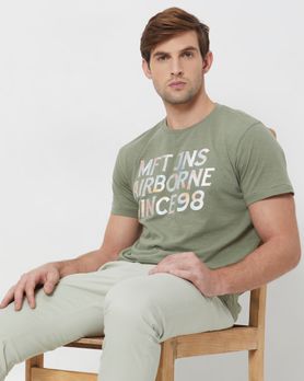 Light Olive Graphic Plain Slim Fit T-Shirt