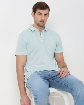 Light Blue Overdyed Plain Slim Fit Polo T-Shirt