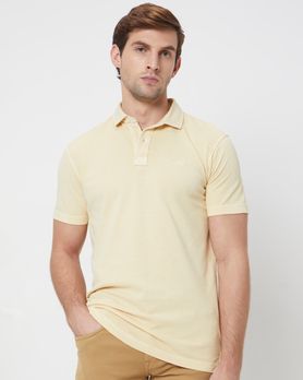 Beige Textured Plain Slim Fit Polo T-Shirt