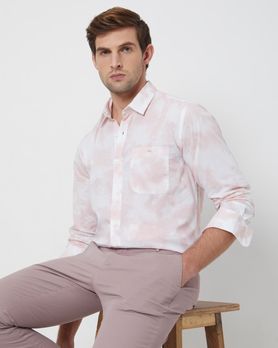 Pink & White Cloudprint Slim Fit Casual Shirt
