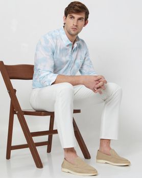 Light Blue & White Cloudprint Slim Fit Casual Shirt