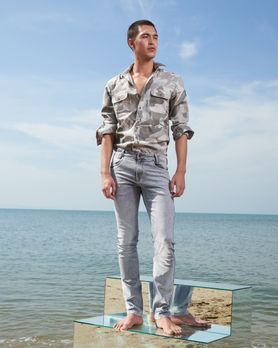Grey Camo Print Slim Fit Casual Shirt