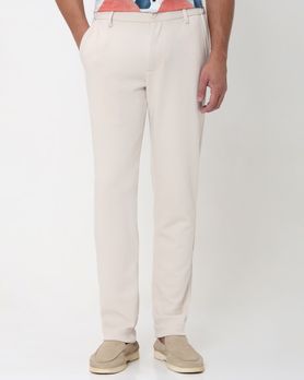 Off White Slim Fit Textured Jersey Stretch Chinos