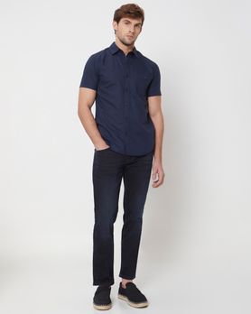 Blue Black Straight Fit Denim Deluxe Stretch Jeans