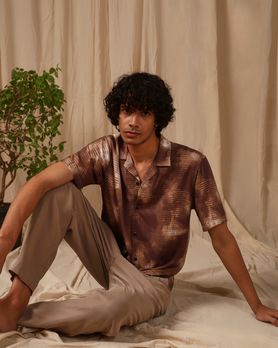 Brown Abstract Print Loose Fit Casual Shirt