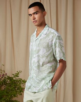 Light Green Marble Print Loose Fit Casual Shirt