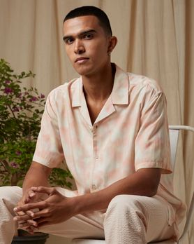 Peach Cloud Print Loose Fit Casual Shirt