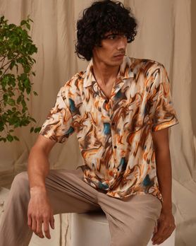 Multi Marble Print Loose Fit Casual Shirt