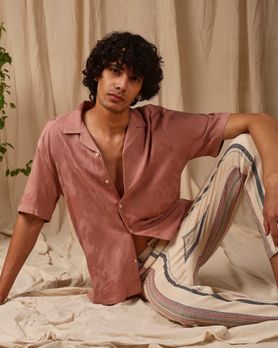 Pink Jacquard Floral Loose Fit Casual Shirt