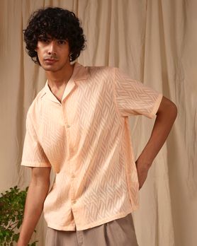 Peach Jacquard Plain Loose Fit Casual Shirt