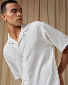 White Textured Plain Loose Fit Casual Shirt