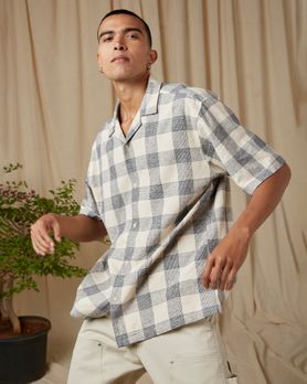 Beige Large Check Loose Fit Casual Shirt