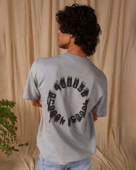 Grey Puff Print Oversized Loose Fit Tee