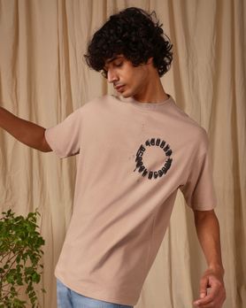 Stone Puff Print Oversized Loose Fit Tee