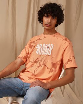 Peach Graphic Print Loose Fit T-Shirt