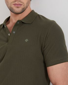 Olive Textured Plain Slim Fit Casual Polo T-Shirt