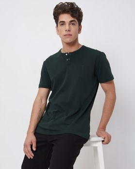Green Textured Textured Slim Fit Casual Polo