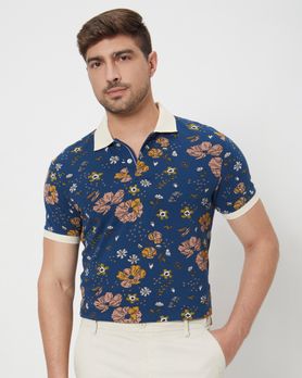 Navy Printed Slim Fit T-Shirt
