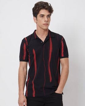 Black Abstract Print Slim Fit Casual Polo