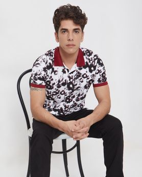 White Floral Print Slim Fit Casual Polo