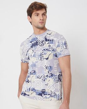 Grey Tribal Print Slim Fit Casual T-Shirt