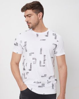 White Geometric Print Slim Fit Jersey T-Shirt