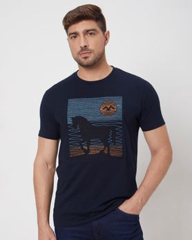 Navy Embroidered Graphic Slim Fit Jersey T-Shirt