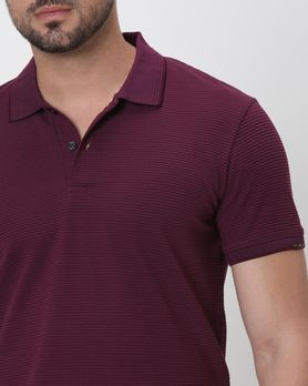 Maroon Textured Plain Slim Fit Polo