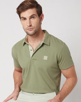 Light Olive Plain Slim Fit Casual Polo