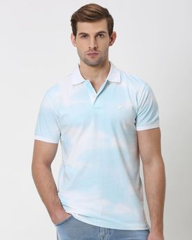 Light Blue Cloud Print Slim Fit Polo T-Shirt
