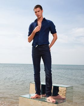 Indigo Blue Denim Plain Slim Fit Casual Shirt