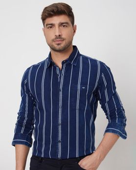Indigo Blue Denim Stripe Slim Fit Casual Shirt