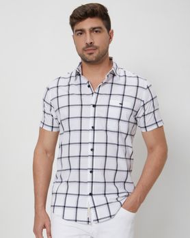 White Square Check Slim Fit Casual Shirt