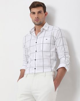 White Windowpane Check Slim Fit Casual Shirt