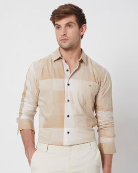 Khaki Tonal Check Slim Fit Casual Shirt