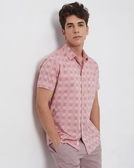 Pink Tonal Check Slim Fit Casual Shirt