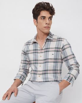 Beige Large Check Slim Fit Casual Shirt