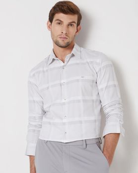 Light Grey Tonal Check Slim Fit Casual Shirt