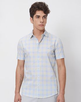Light Blue Large Check Slim Fit Casual Shirt