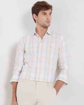 Peach Large Check Slim Fit Casual Shirt