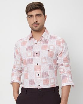 Pink Tonal Print Slim Fit Casual Shirt