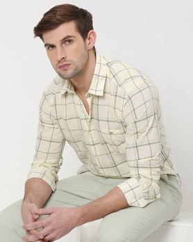 Light Green Large Check Slim Fit Casual Shirt