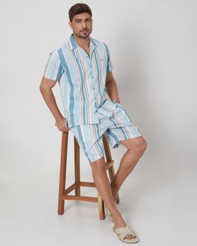 Teal Resort Stripe Relaxed Fit Casual Shirt