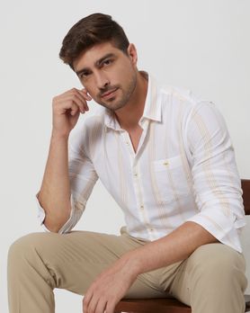 White Pin Stripe Slim Fit Casual Shirt