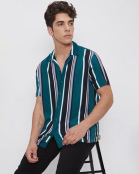Green Resort Stripe Relaxed Fitcasual Shirt