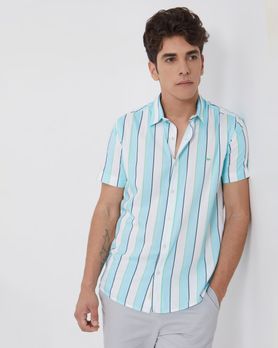Turquoise Awning Stripe Slim Fit Casual Shirt