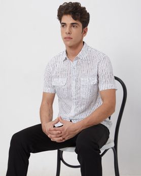 White Cargostripe Slim Fit Casual Shirt