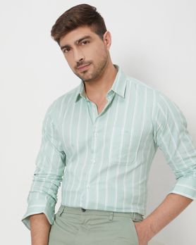 Light Green Candy Stripe Slim Fit Casual Shirt